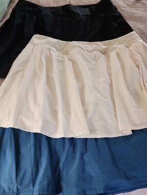 Set Of 3  Athletic Skirts in Black, White, and Blue Tennis Pickleball Court
